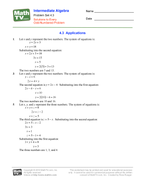 Intermediate Algebra Problem Set 4.3