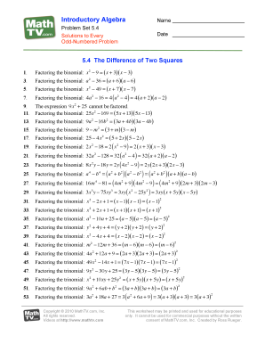 Introductory Algebra Problem Set 5.4