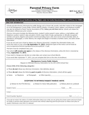 Montgomery County Parental Privacy Form