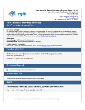 NSW Builder Project Completion Advice Form