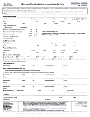 Boston Scientific Observation Complication Reporting Form