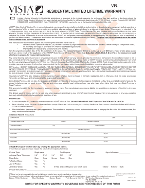 VISTA Residential Limited Lifetime Warranty