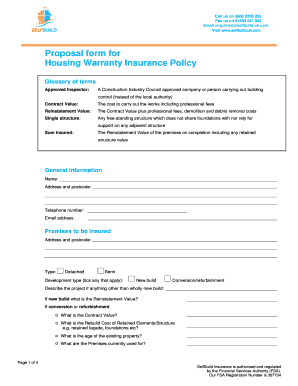 Housing Warranty Insurance Proposal Form