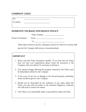 Domestic Package Insurance Policy