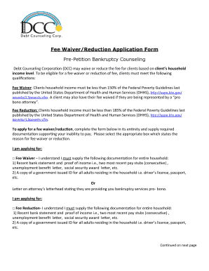 Bankruptcy Counseling Fee Waiver/Reduction Application