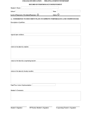 Field Placement Performance Improvement Form