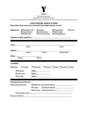 YMCA Volunteer Application Form