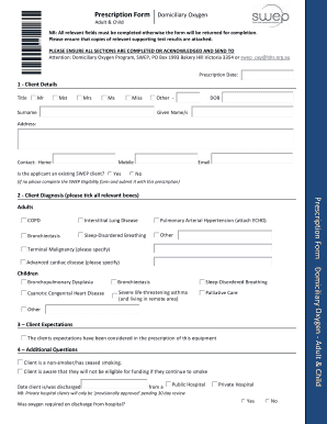 Domiciliary Oxygen Prescription Form