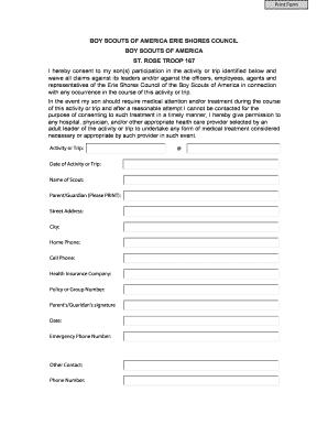 Boy Scouts of America Medical Consent Form