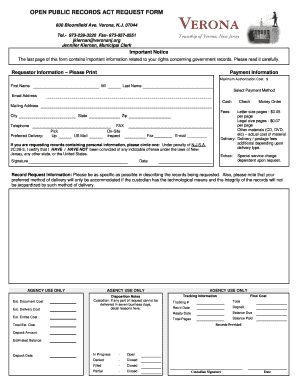 New Jersey Open Public Records Act Request Form