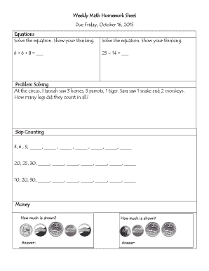 Fillable Online Weekly Math Homework Sheet Fax Email Print - pdfFiller