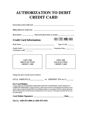 Authorization to Debit Credit Card