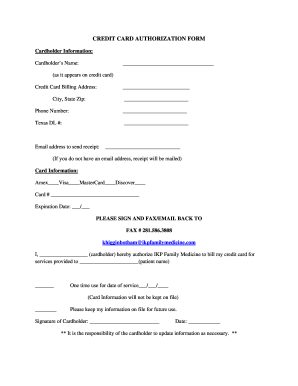 Credit Card Authorization Form