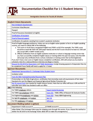 Documentation Checklist For J-1 Student Interns