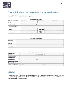 J-1 Training and Internship Program Application