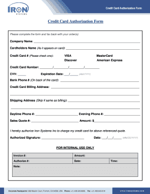 Credit Card Authorization Form
