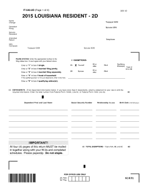 Louisiana Resident 2D Tax Form