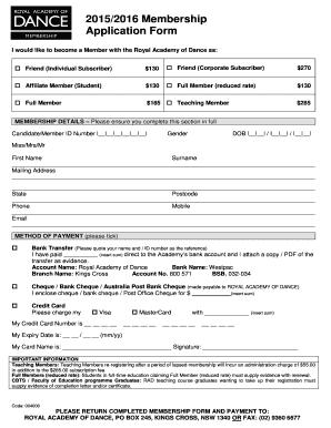 Royal Academy of Dance Membership Application Form