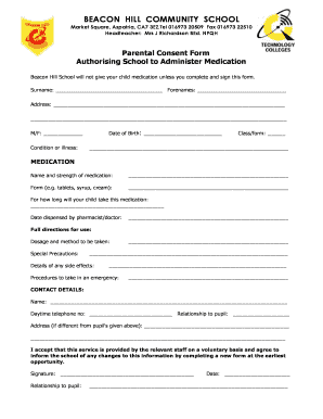 Parental Consent Form for School Medication