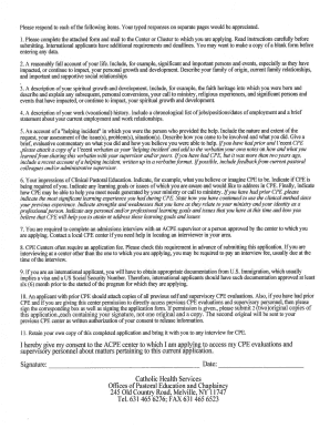 Application for Clinical Pastoral Education