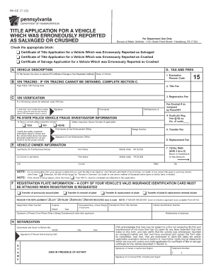 PA Vehicle Salvaged or Crushed Error Correction Form