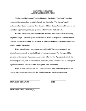 Employee Handbook Acknowledgement Form