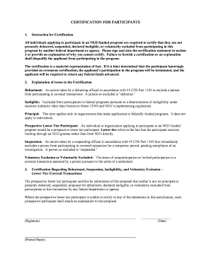 NEH Certification for Participants