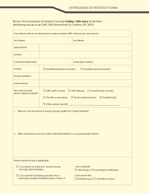 Expression of interest form