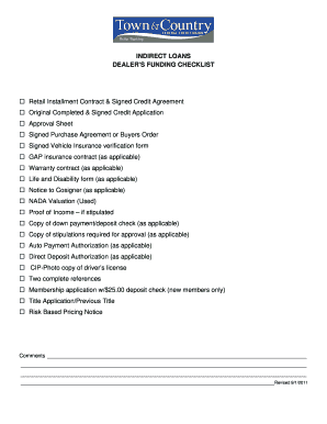 Dealer's Funding Checklist for Indirect Loans