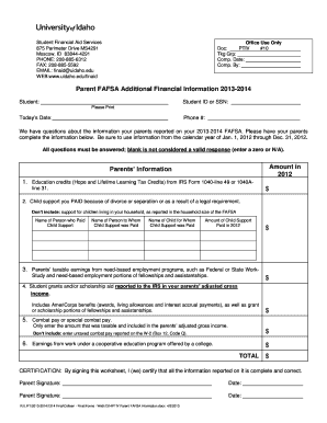 Parent FAFSA Additional Financial Information Form