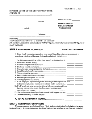 New York Maintenance and Child Support Worksheet