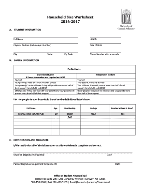 Household Size Worksheet