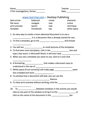 Desktop Publishing Worksheet