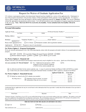 Request for Waiver of Graduate Application Fee