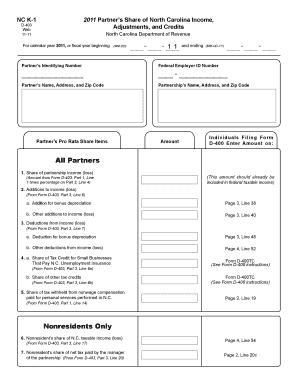 North Carolina K-1 Form 2011