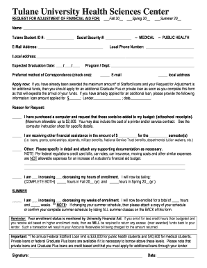 Tulane University Financial Aid Adjustment Request Form
