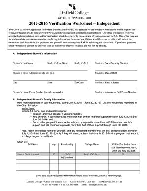 2015-2016 Verification Worksheet – Independent