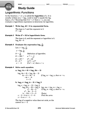 Logarithmic Functions Study Guide