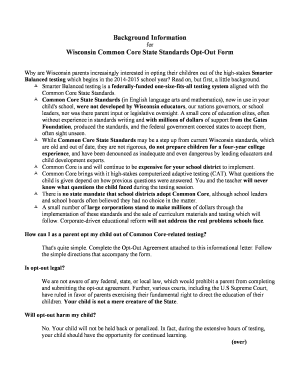 Wisconsin Common Core State Standards Opt-Out Form