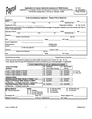 Cancer Indemnity Insurance Application