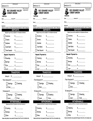 Credit Union Deposit and Transfer Form