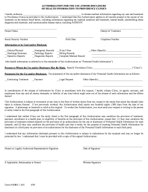 Authorization for Health Information Disclosure to Providence Clinics