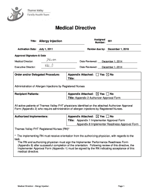 Medical Directive for Allergy Injection