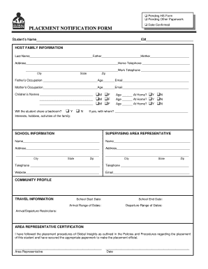 Placement Notification Form