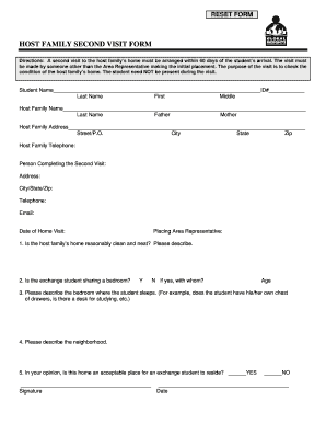 Host Family Second Visit Form