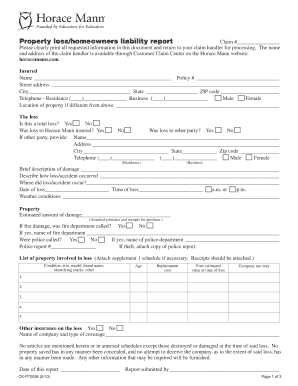 Horace Mann Property Loss/Homeowners Liability Report