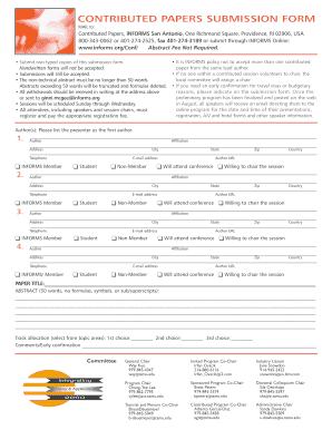 INFORMS Contributed Papers Submission Form