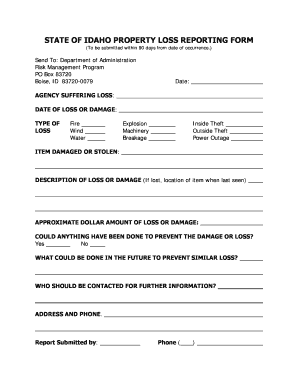 Idaho Property Loss Reporting Form