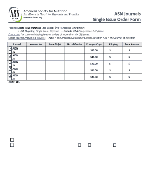 ASN Journals Single Issue Order Form
