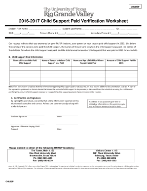 Child Support Paid Verification Worksheet